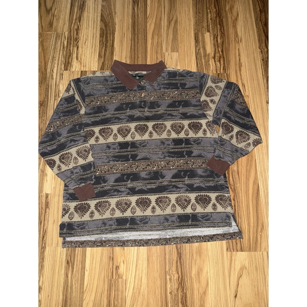 Hunt Club VTG 90s Polo Shirt Multicolor Geometric Shapes Adult Sz M Medium